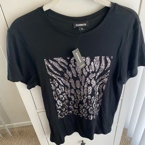 Express Sequin Animal Print Graphic T-Shirt